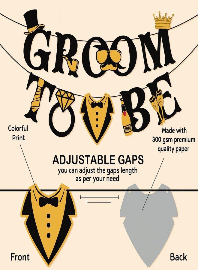 AMFIN GROOM TO BE Banner - Black & Gold Bachelor Party Décor | Premium Cardstock with Tux & Champagne Elements | Adjustable Length - Pack 1 - Image 3